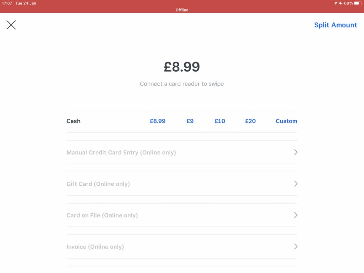 Square POS – offline payment methods