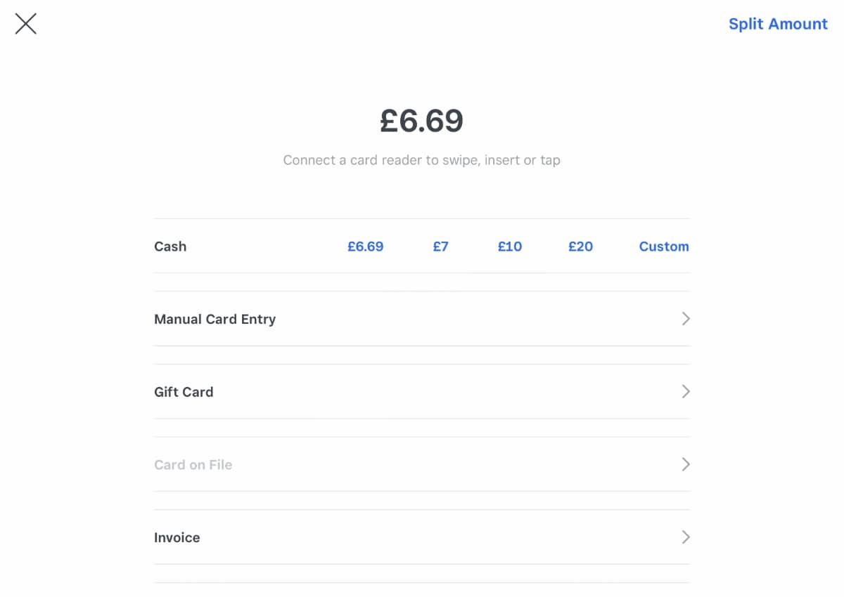 Square POS payment method screen