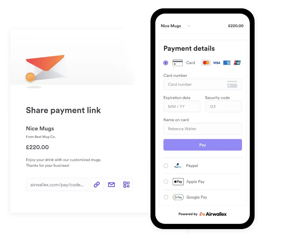 Airwallex payment link send and pay screens