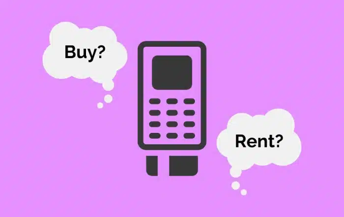buy and rent thought bubbles next to card reader