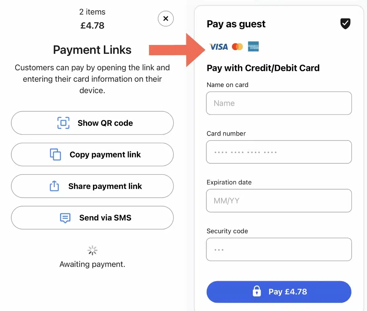 SumUp Payment Link send and pay screens