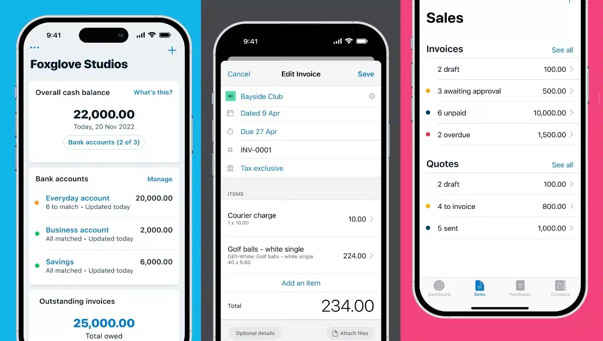 Xero invoice app screens