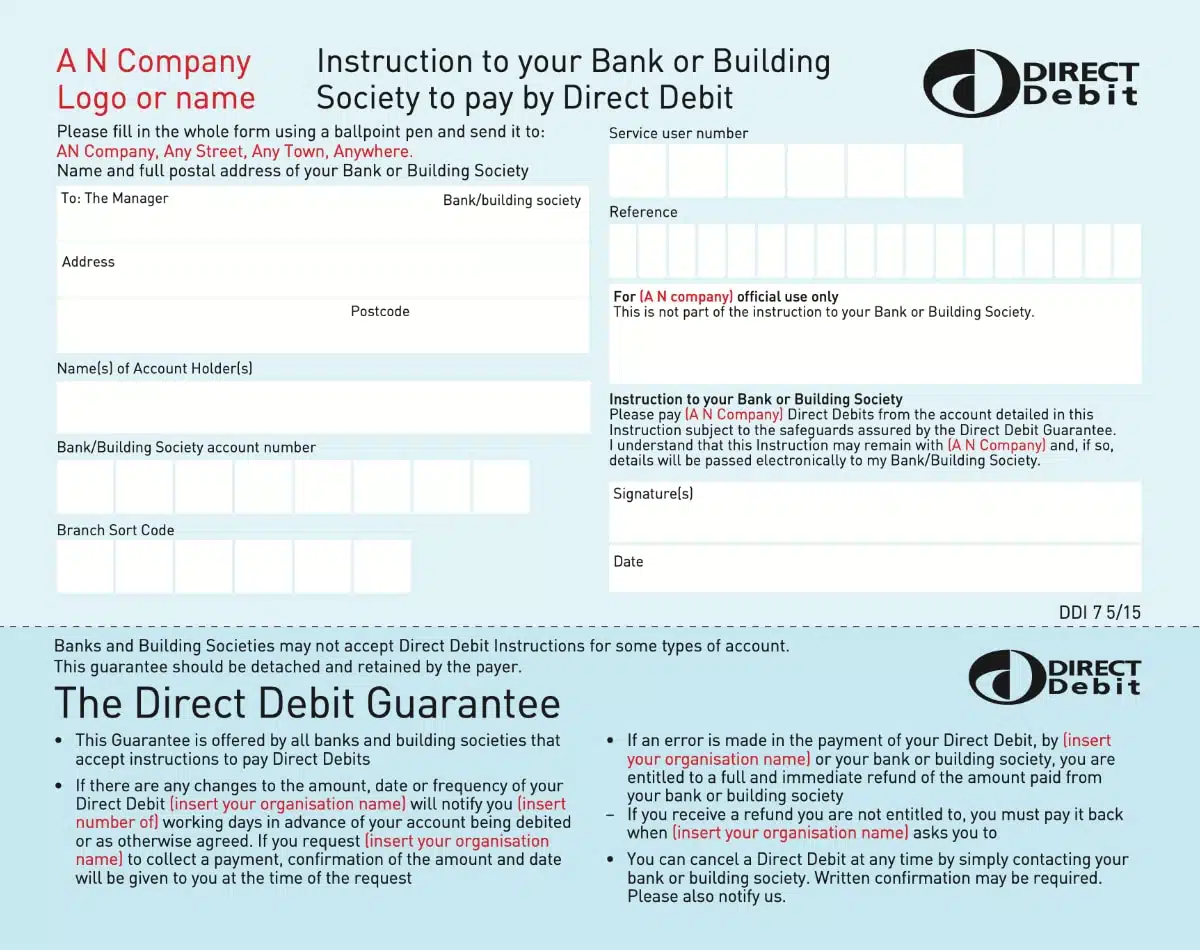 Direct Debit instruction form