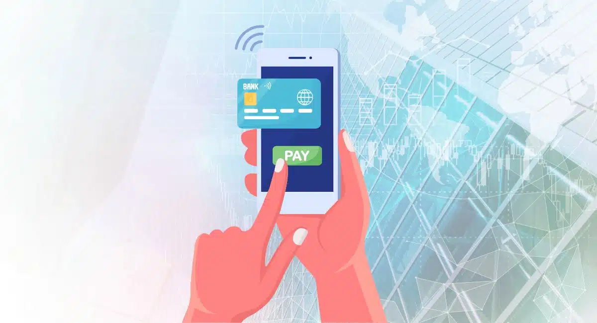virtual payment card on phone in hands