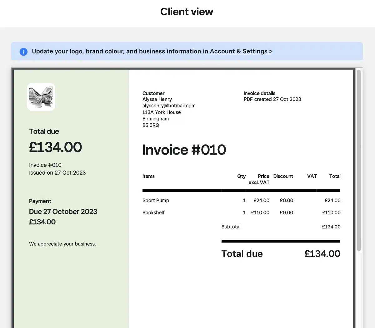 Square invoice template example