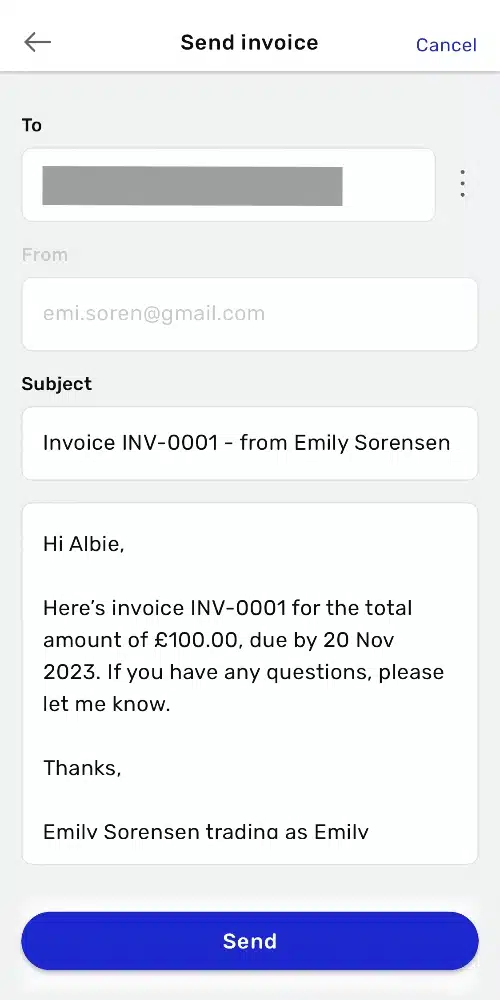 Tide invoice confirmation screen