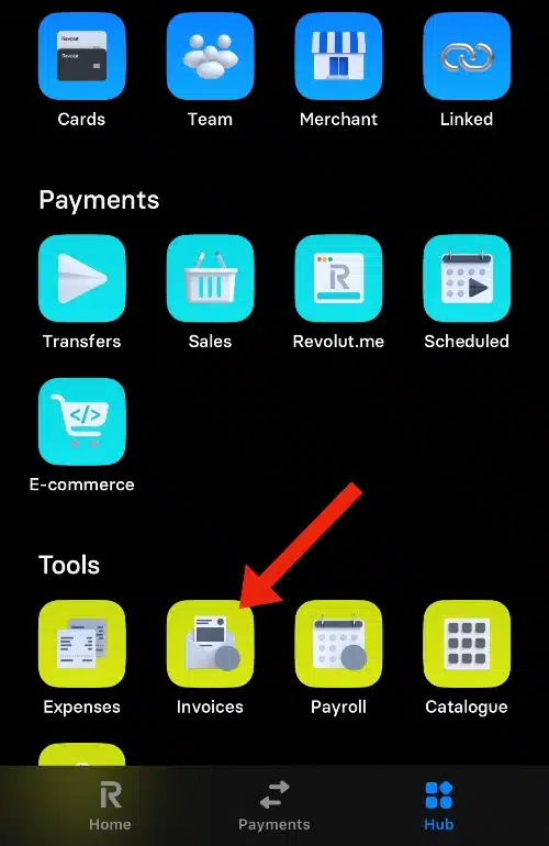 Revolut Business app hub of features