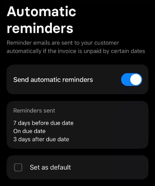 Revolut invoice auto reminder settings