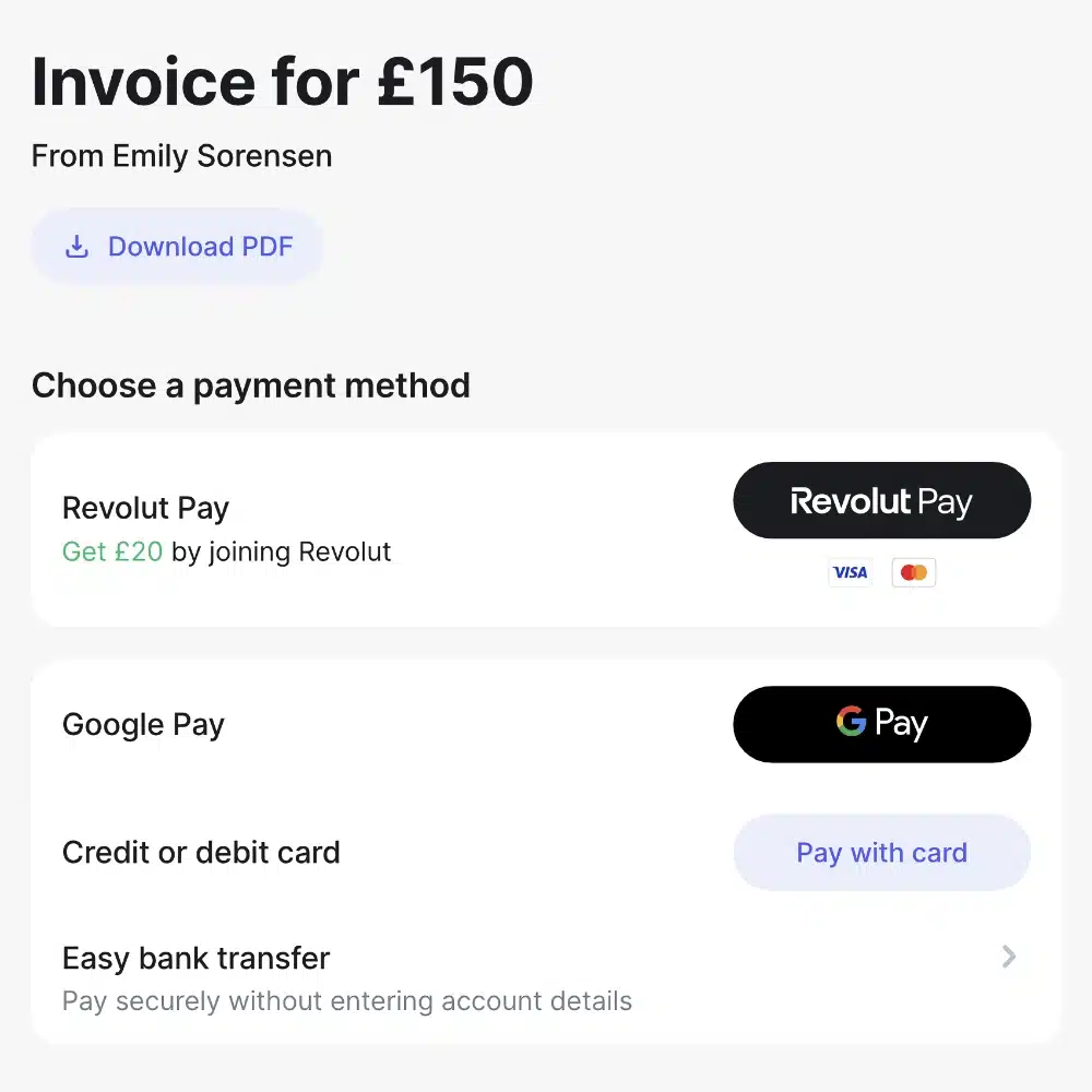 Revolut invoice payment options