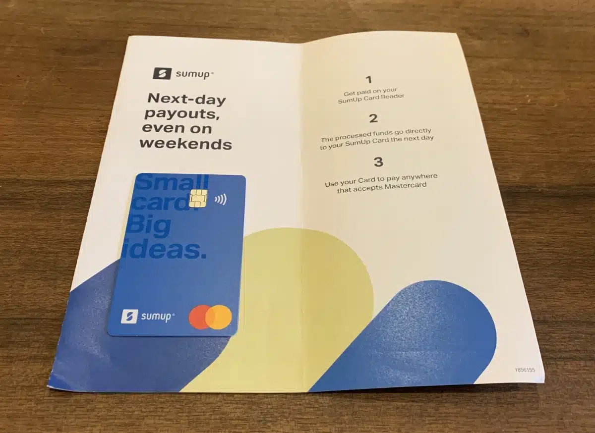 SumUp debit card in introduction leaflet
