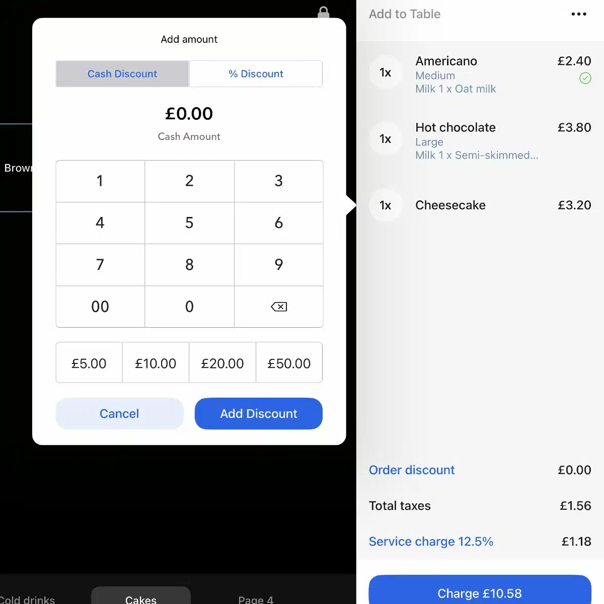 Discount pop-up options in the Revolut POS