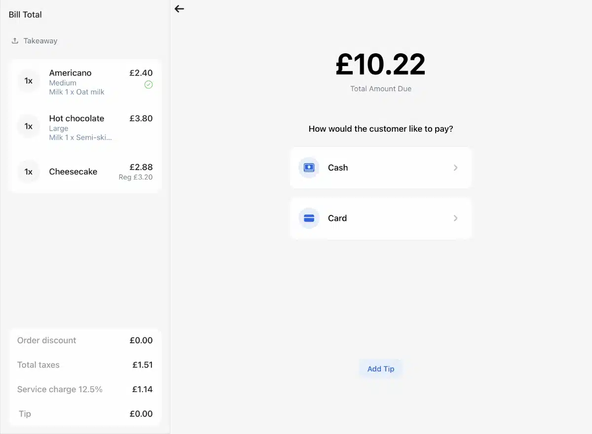 Payment options in the Revolut POS app