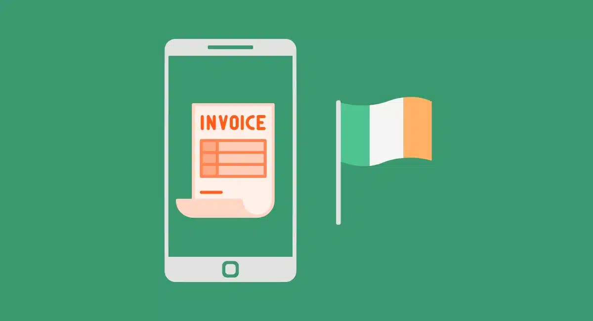 Invoice on phone screen with Irish flag on the right