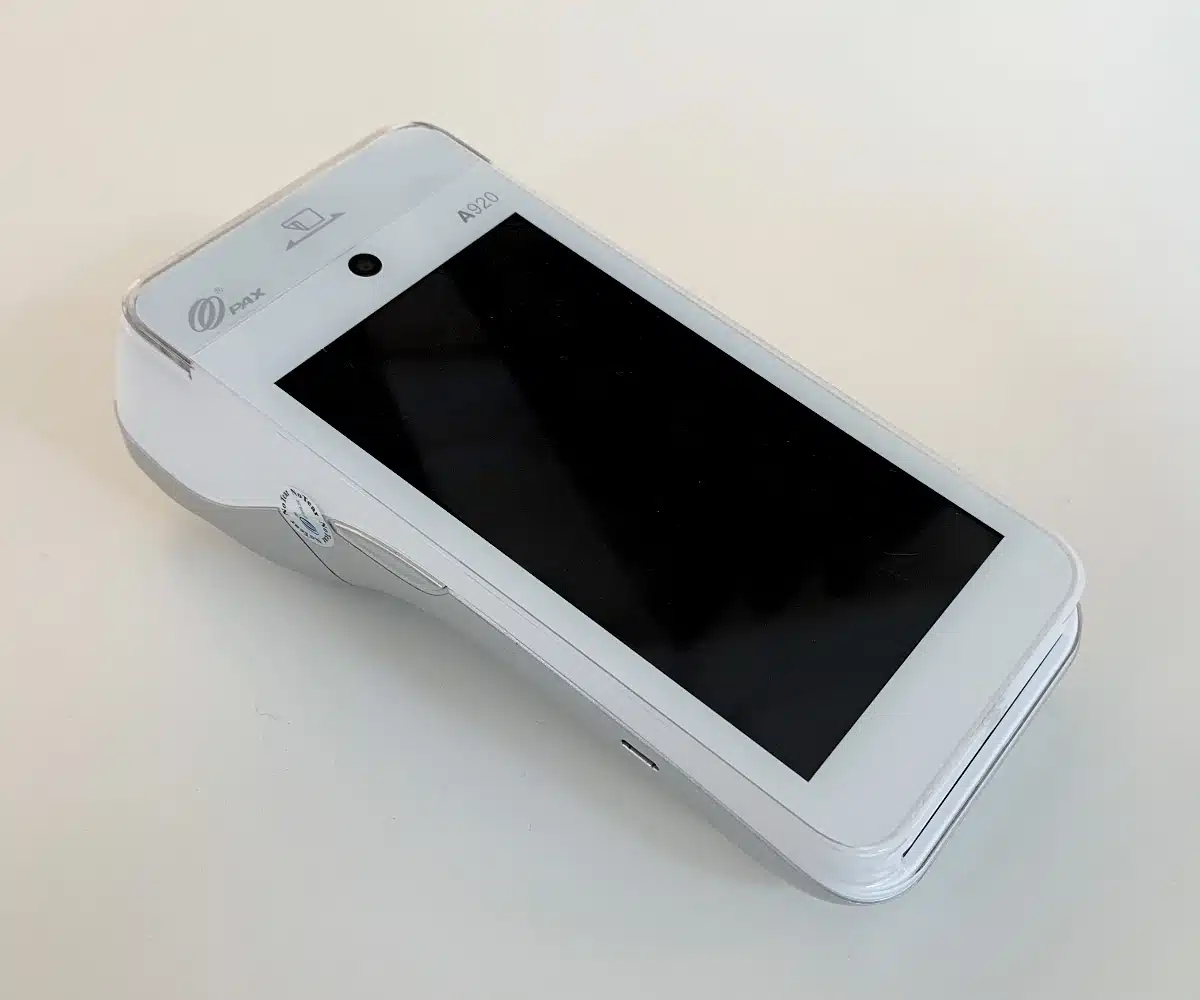 PAX A920 card payment terminal on a white background