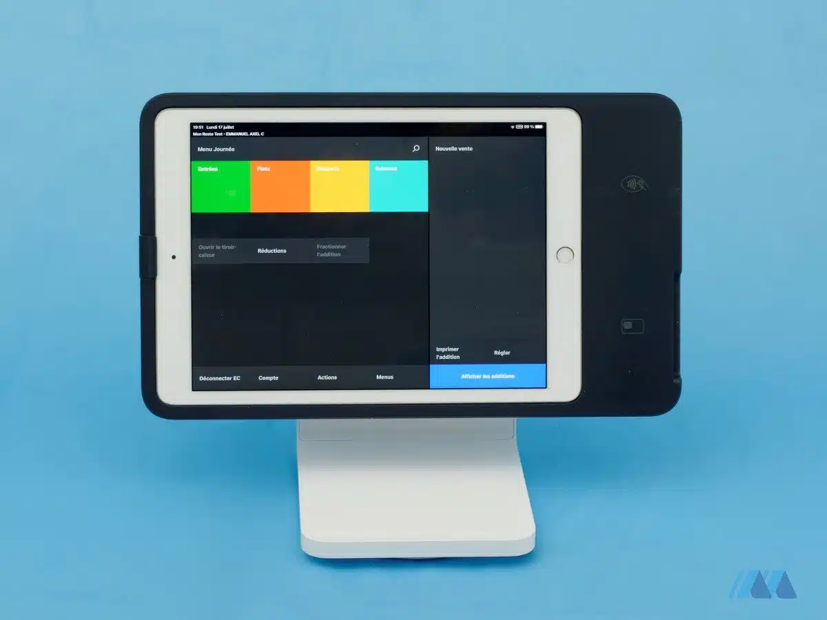Square Stand with a white iPad and POS software