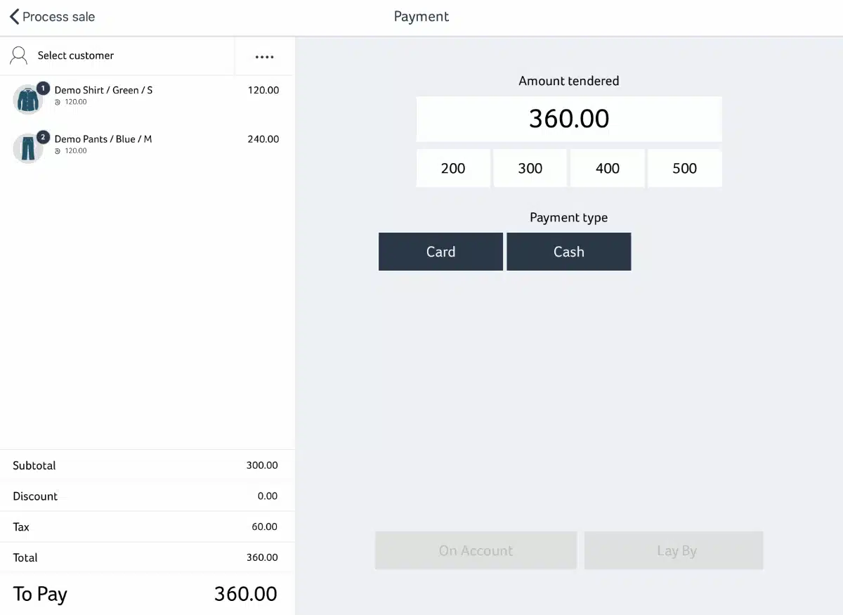 Hike POS app payment screen