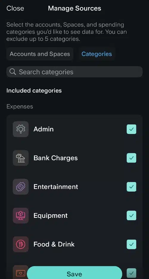 Starling app expense categories list