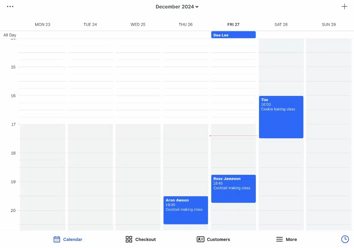 Square Appointments calendar on an iPad