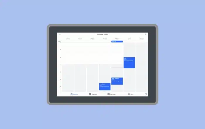 Square Appointments tablet screen on blue background