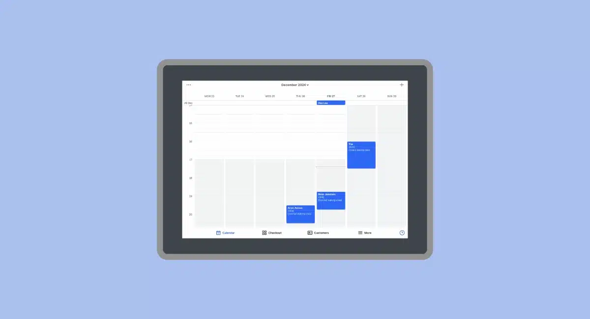 Square Appointments tablet screen on blue background