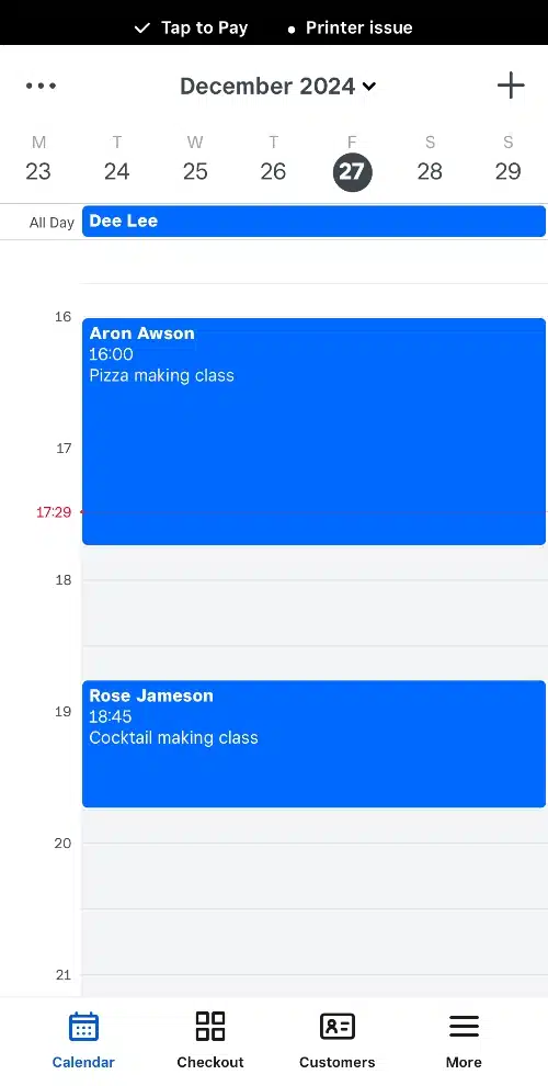 Today's bookings in the Square Appointments app