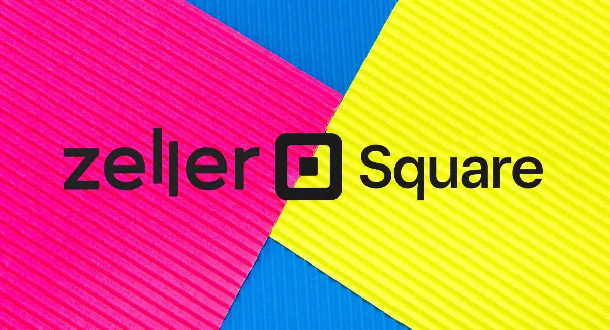 Zeller and Square logos on angular background