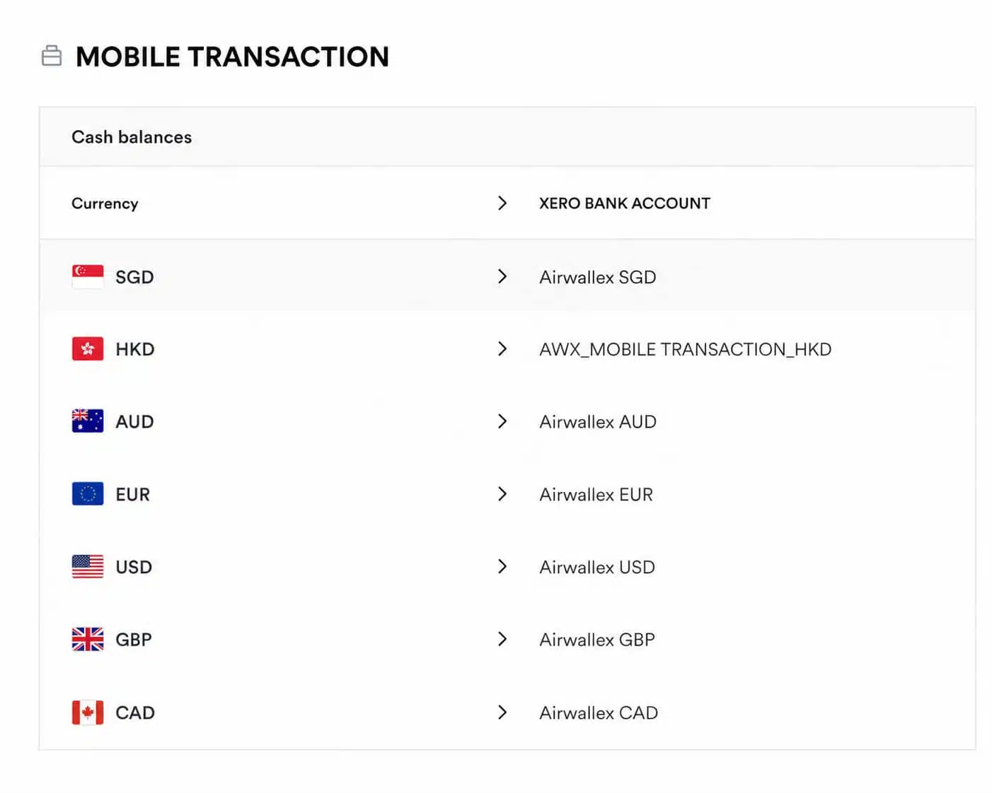 We can adjust various Xero settings inside the Airwallex account Xero settings in Airwallex
