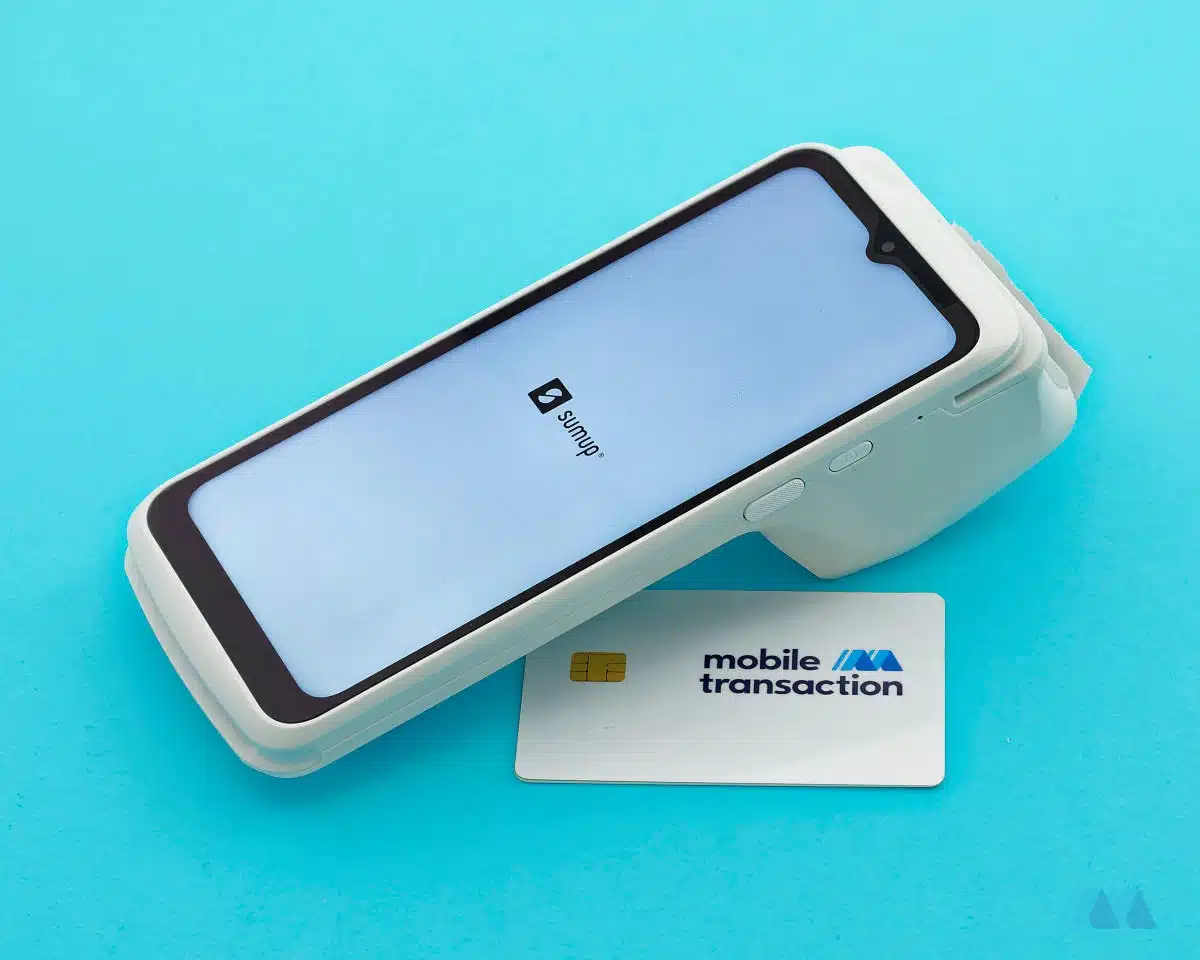 SumUp Terminal next to a Mobile Transaction card One of the SumUp Terminals we tested, next to a Mobile Transaction debit card