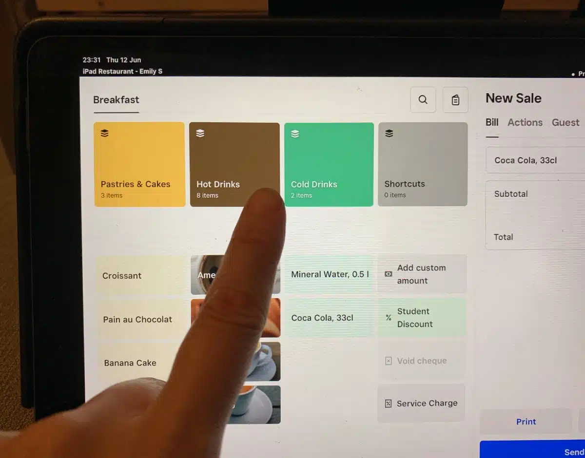 We find Square for Restaurants easy to understand on an iPad Square for Restaurants app on iPad where we tap a menu button