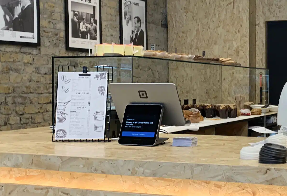Square Register at a coffee shop we visited Square Register on a countertop in a cafe Emily Sorensen visited