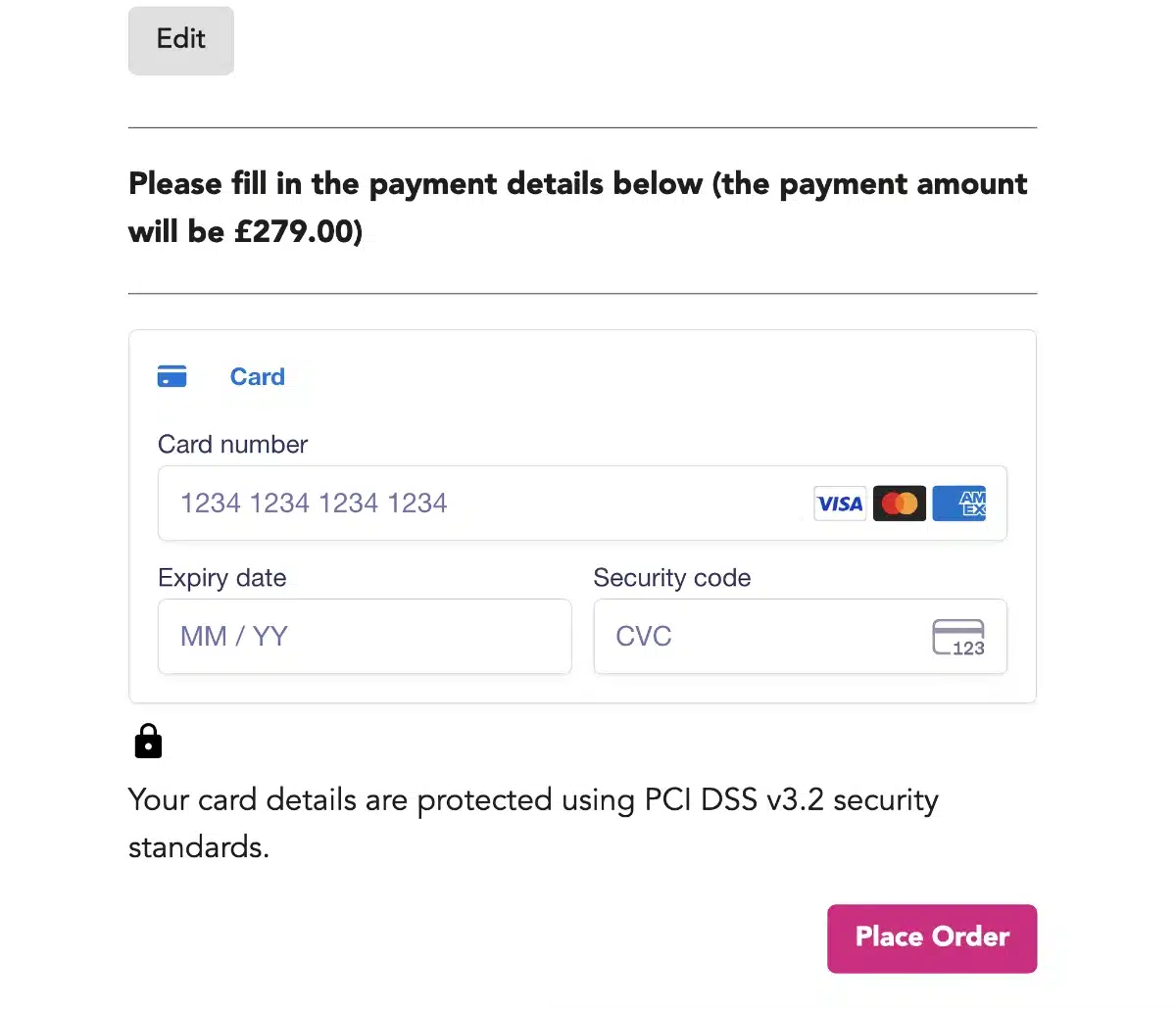 A real Stripe checkout screen of a transaction we created
