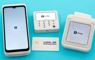 Our SumUp Terminal, Solo Lite and Solo that we tested, with a Mobile Transaction card