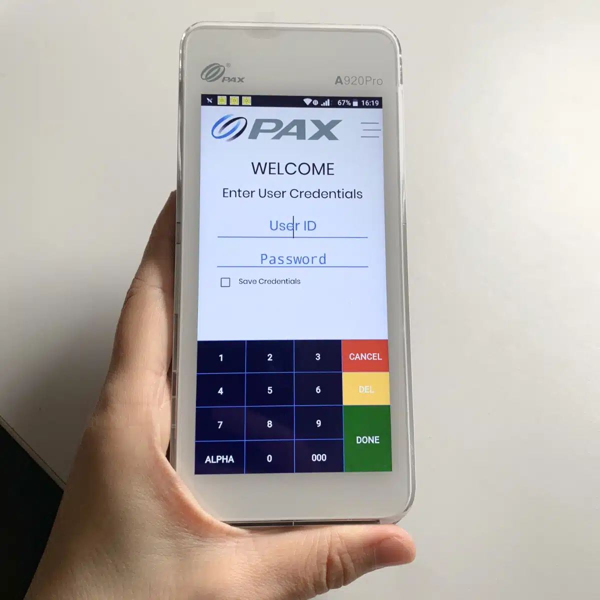 PAX A920Pro is a reliable card machine with a large touchscreen PAX A920Pro's login screen while we tested the terminal