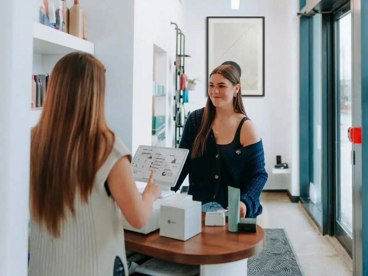 SumUp POS checkout and card terminal at a hair salon SumUp checkout register at a hairdresser's
