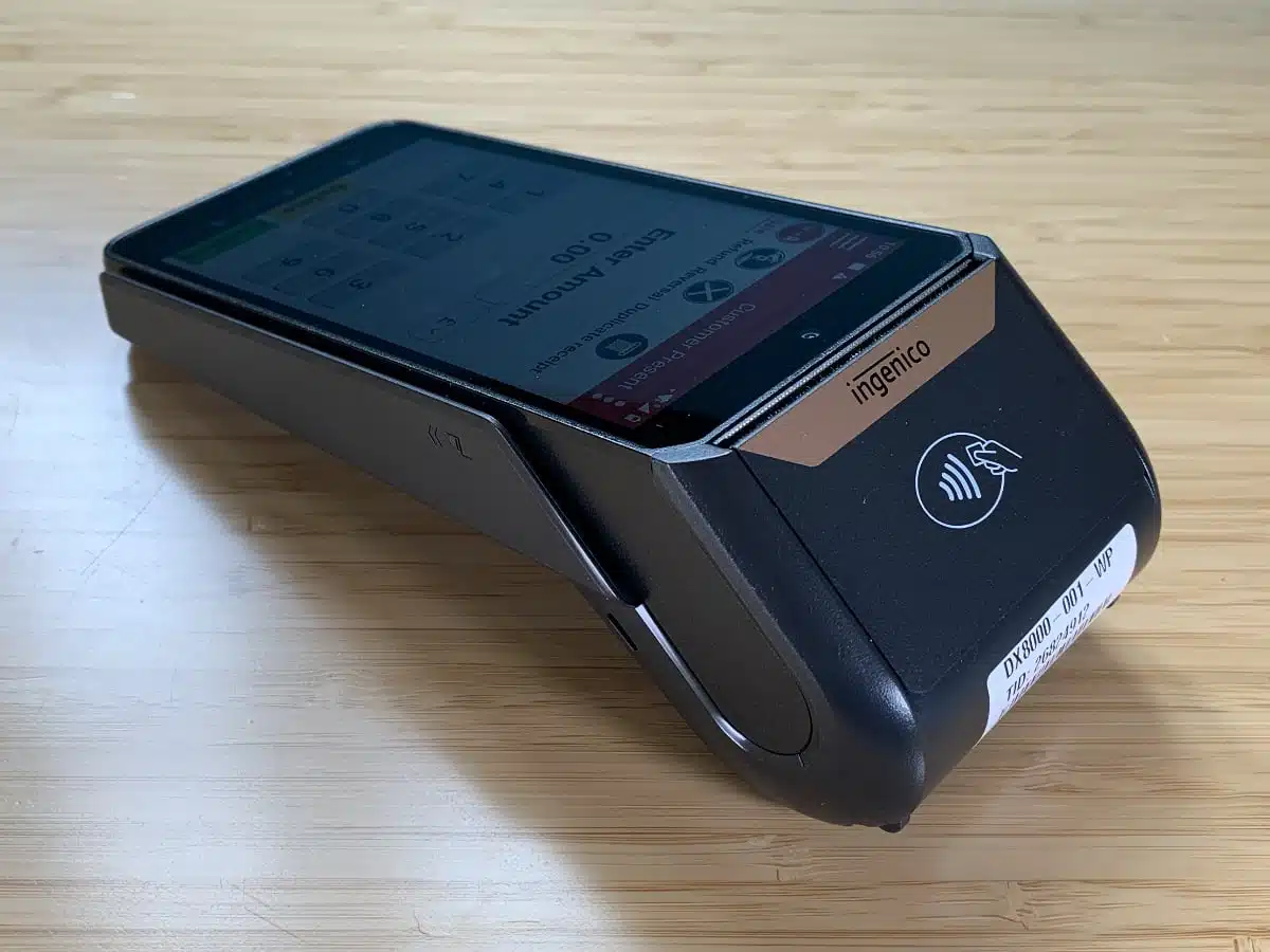 Tyro Pro Touch looks timeless on a countertop Tyro Pro Touch EFTPOS machine seen from the customer's side