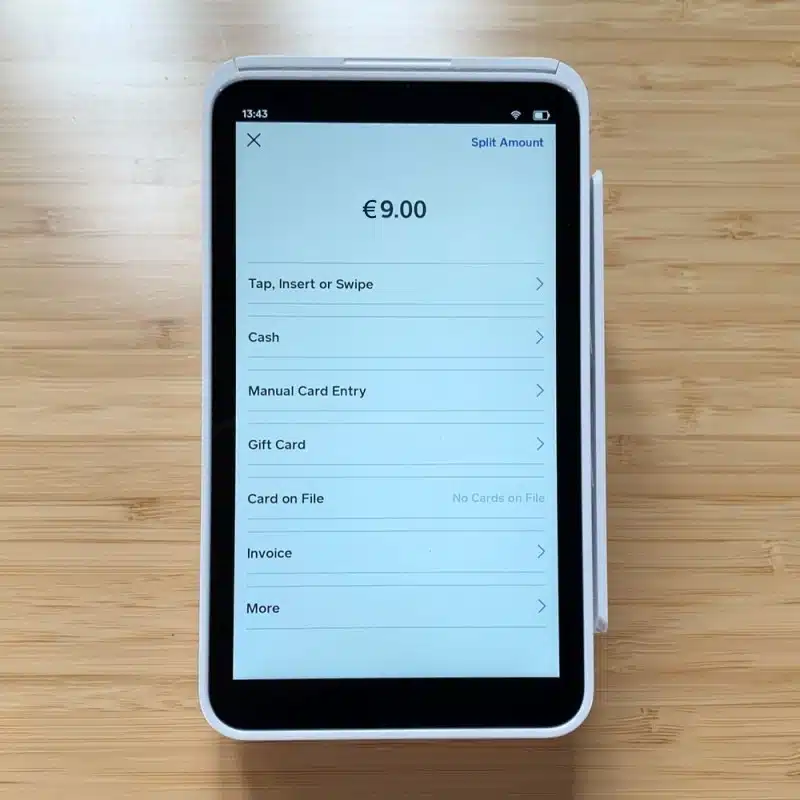 Square Terminal payment method screen with euro amount