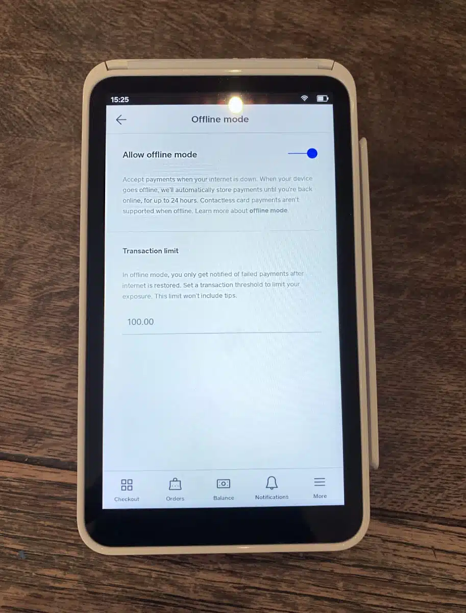 Square Terminal offline payment setting
