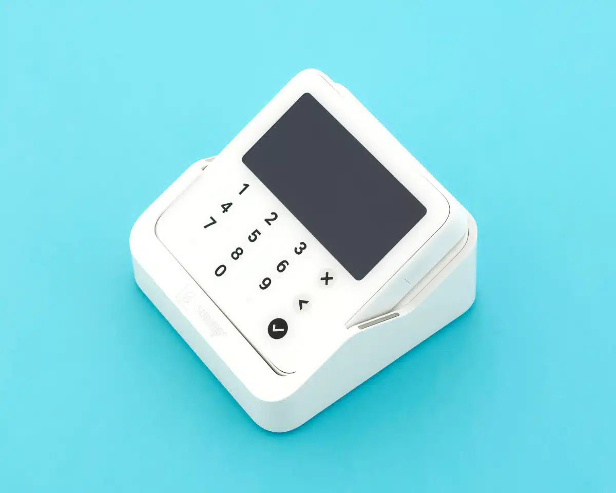 SumUp Solo Lite doesn’t have a printer, but can connect with an external one over SumUp app on a mobile device SumUp Solo Lite in a countertop stand