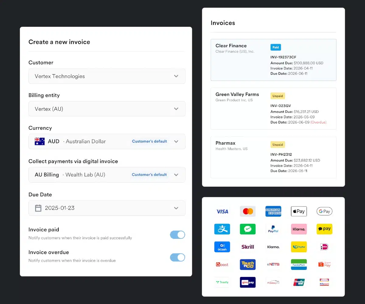 Airwallex has many invoicing features with international payment methods