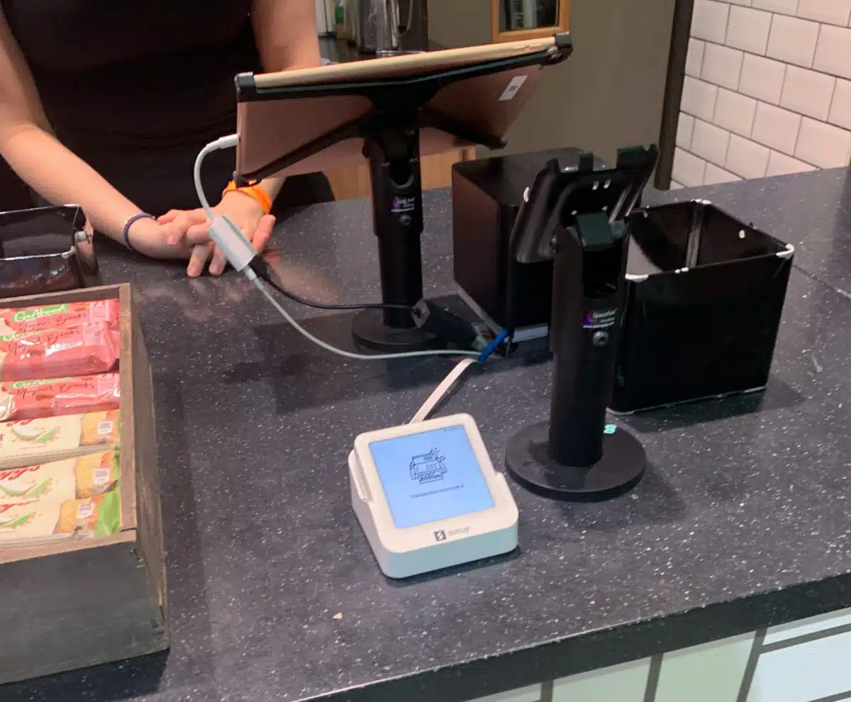 SumUp Solo integrates with a tablet register so transactions are sent to the card reader from the tablet