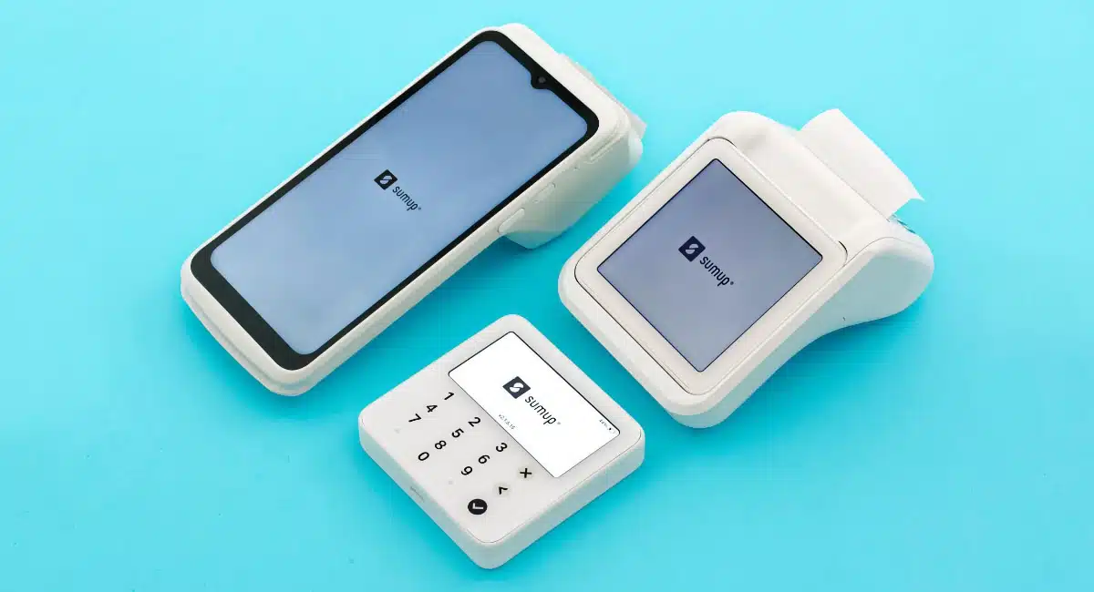 SumUp sells three different types of card machines that are white