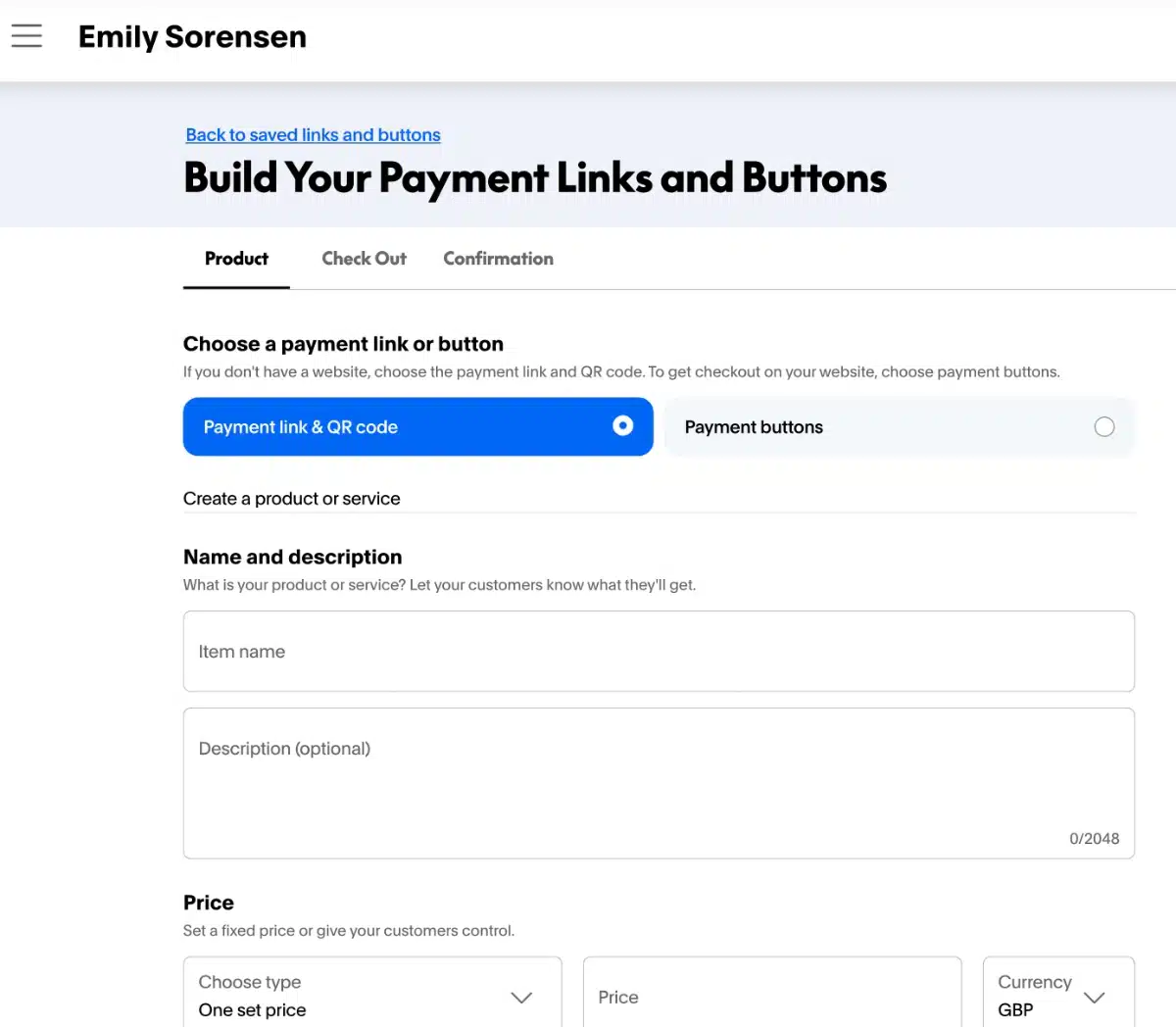 Our editor's PayPal Business account includes payment link featuress