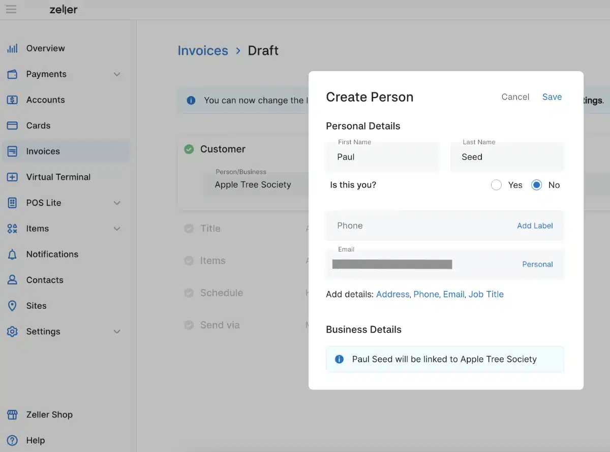 Zeller’s invoices can contain enough details to comply with rules, but they can also contain less In Zeller Dashboard, you can create and send invoices