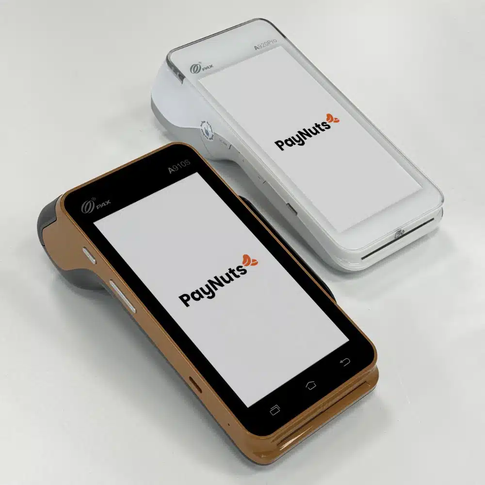 PayNuts’ leading EFTPOS machines PayNuts' most popular EFTPOS machines are a mocha-coloured and white PAX card terminal