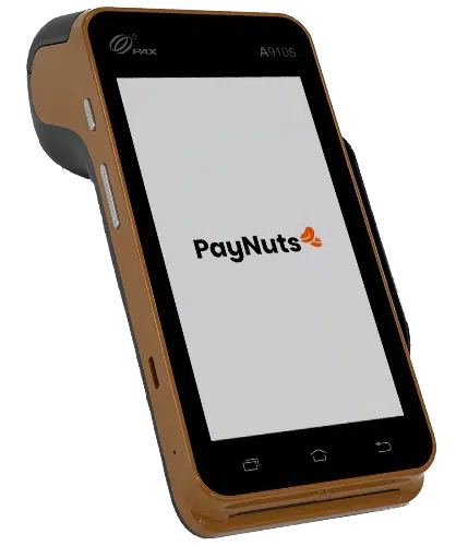 The PayNuts PAX A910S terminal comes in mocha colour