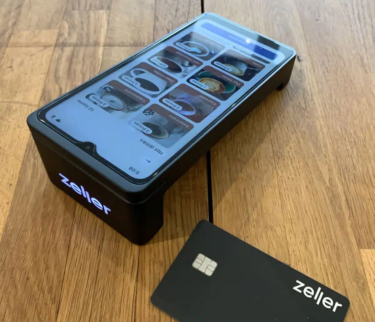 Zeller Terminal 2 with a connected debit card The Zeller Terminal 2 we tested came with a Zeller debit card