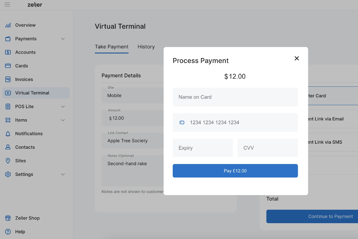 Zeller Virtual Terminal is accessible in a computer browser Zeller Virtual Terminal accepts keyed card entry through a browser