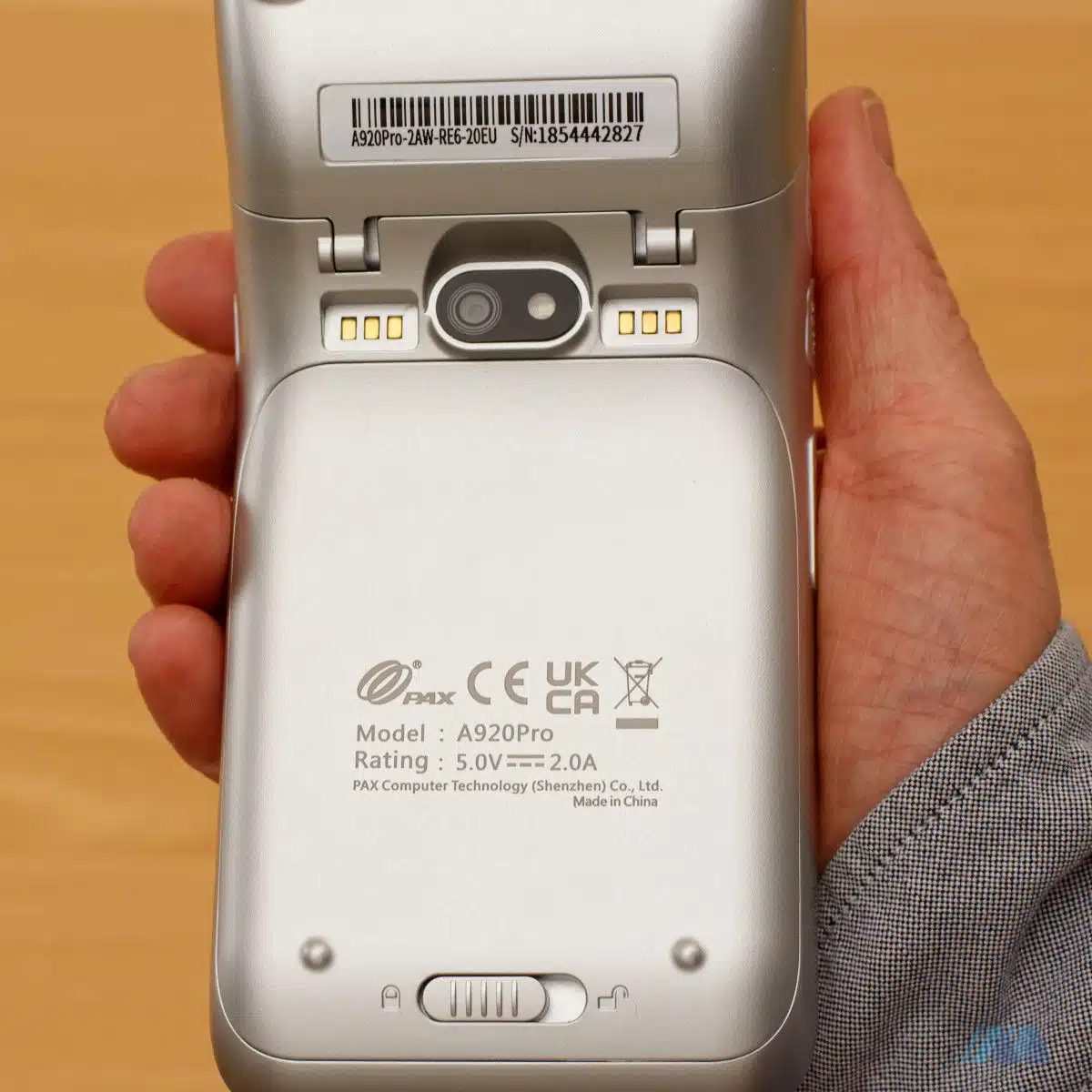 The PAX A920Pro terminal has a camera at the back, but it’s not yet useful for much Flatpay's PAX A920Pro camera at the back
