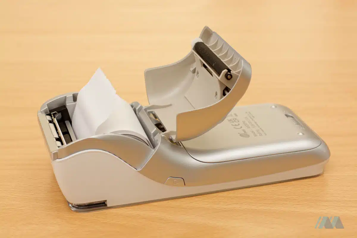 Flatpay’s terminal has a receipt printer Flatpay Terminal receipt roll compartment